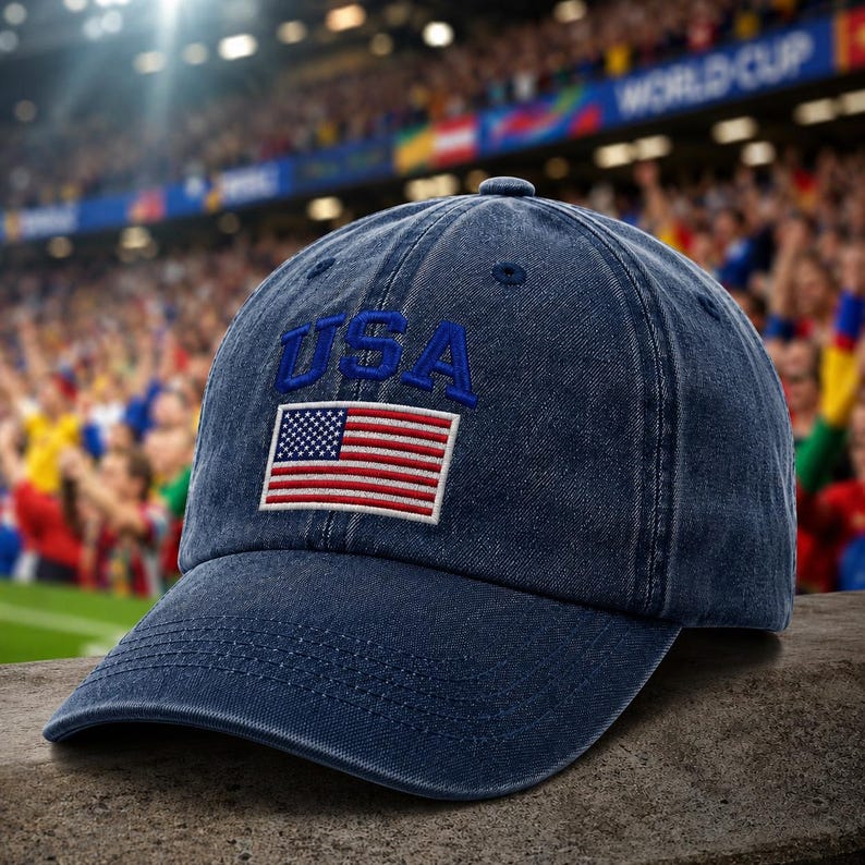 Retro Washed Country Name & Flag Embroidery Cap, Soccer Fan Casual Baseball Hat