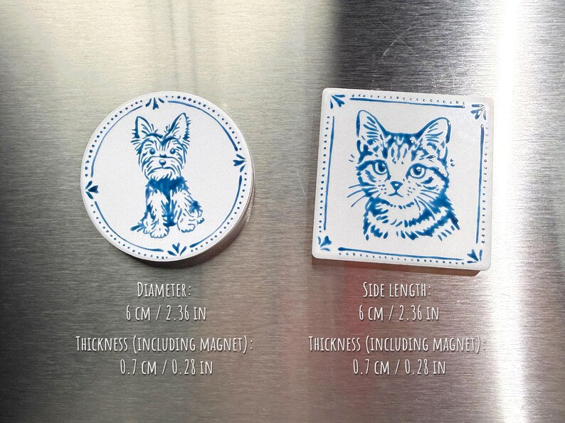 Custom Delft Ceramic Pet Portrait Magnet