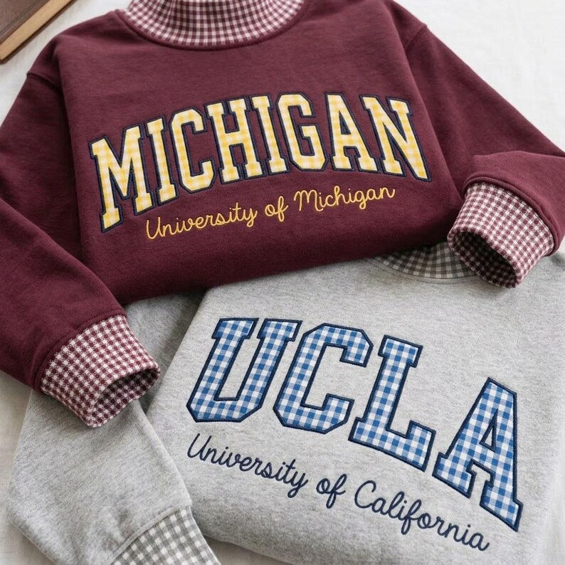 Custom Layered Gingham Collar Varsity Pullover
