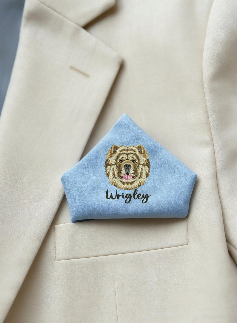 Custom Embroidered Pet Portrait Pocket Square, Personalized Dog Cat Photo Suit Handkerchief
