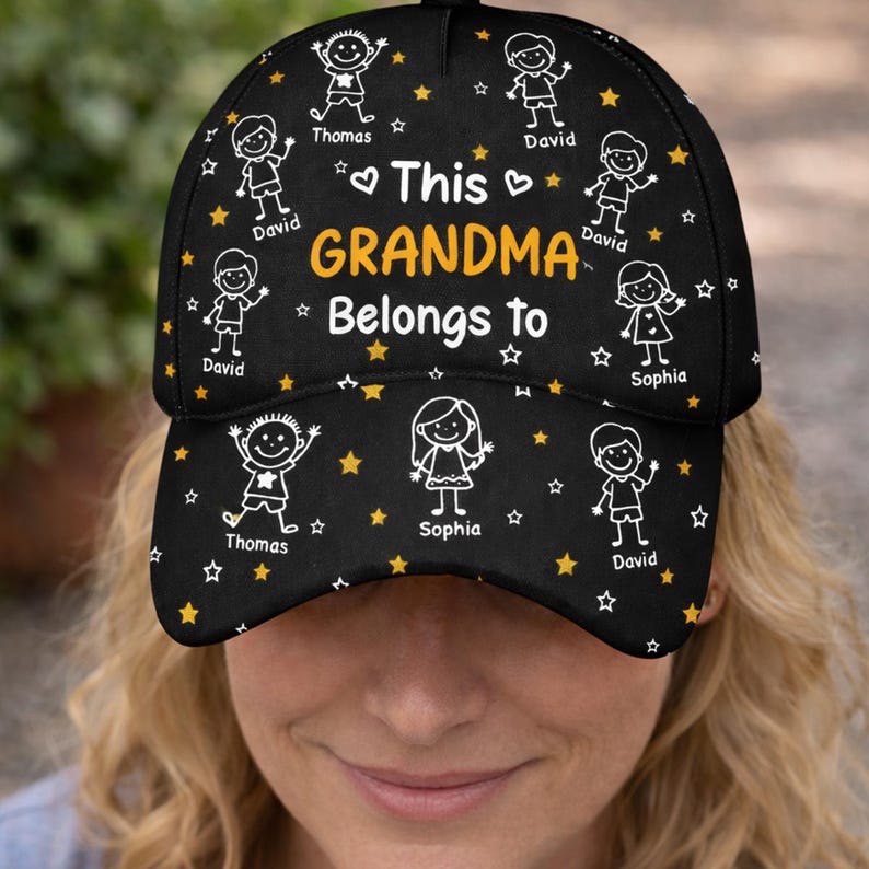 Customizable Stick Figure Grandpa Hat With Kids Names This Grandpa Belongs To Personalized Father’s Day Gift