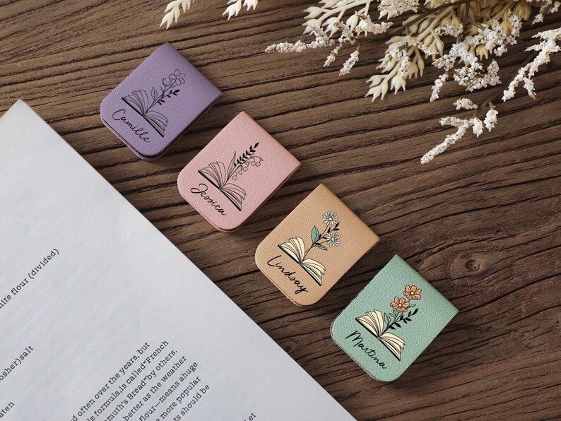 Personalized Birth Flower Leather Magnetic Bookmark