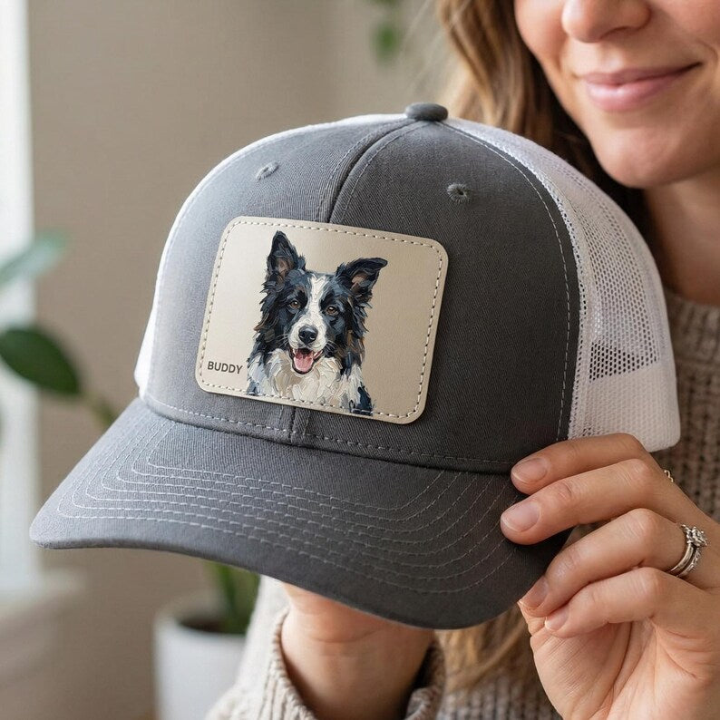 Custom Pet Portrait Leather Patch Trucker Hat