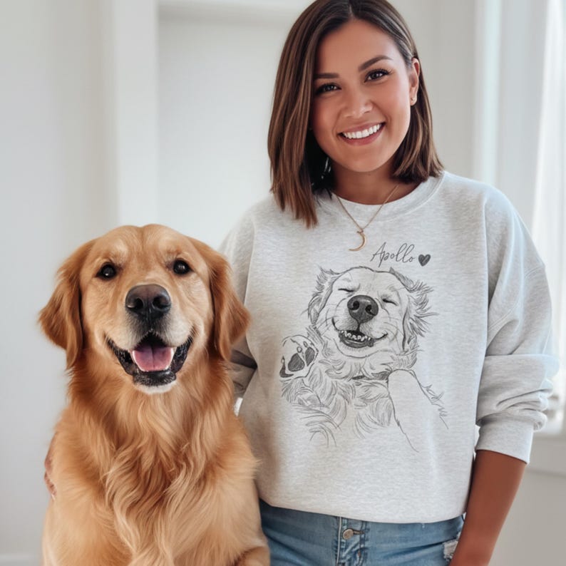 Personalized Custom Pet Selfie Sketch Crewneck Sweatshirt