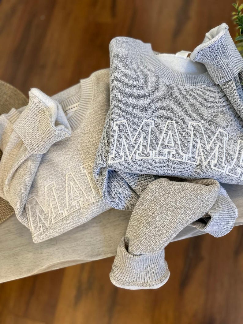 Custom Embroidered Textured Knit Mama Crewneck