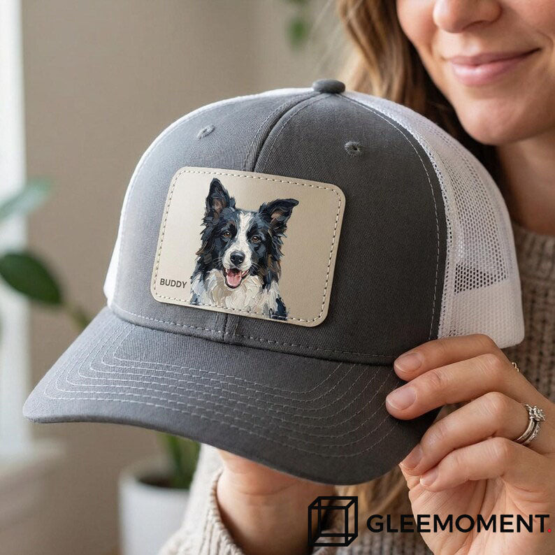 Custom Hand-Painted Oil Pet Portrait Leather Patch Trucker Hat