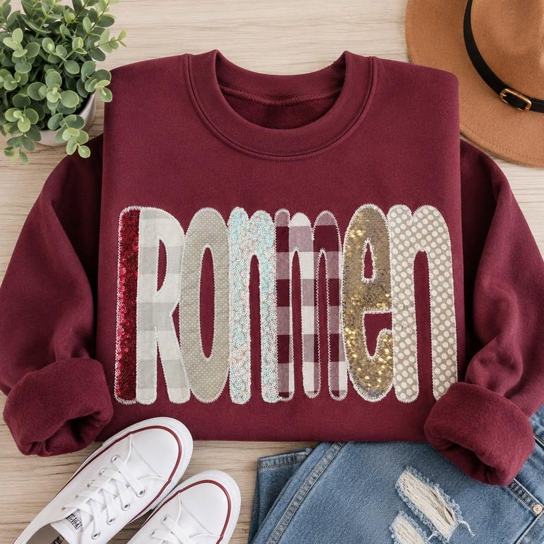 Custom Sequin Pattern Appliqué Crewneck Sweatshirt
