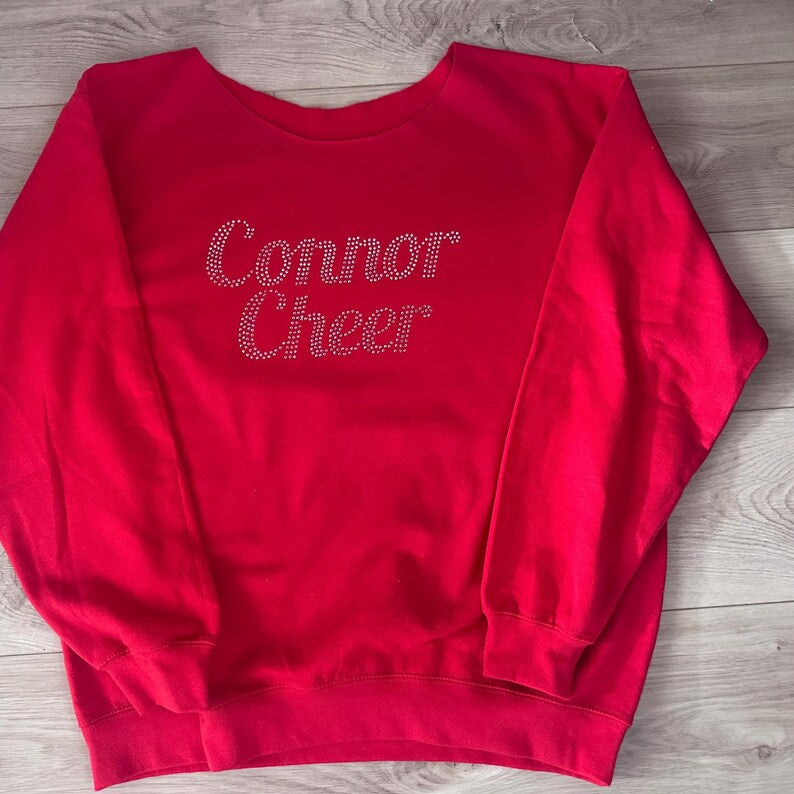 Custom Rhinestone Off-Shoulder Sweatshirt