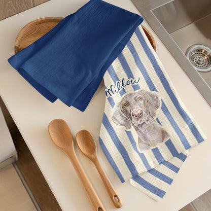 Custom Name Pet Portrait Striped Kitchen Towel