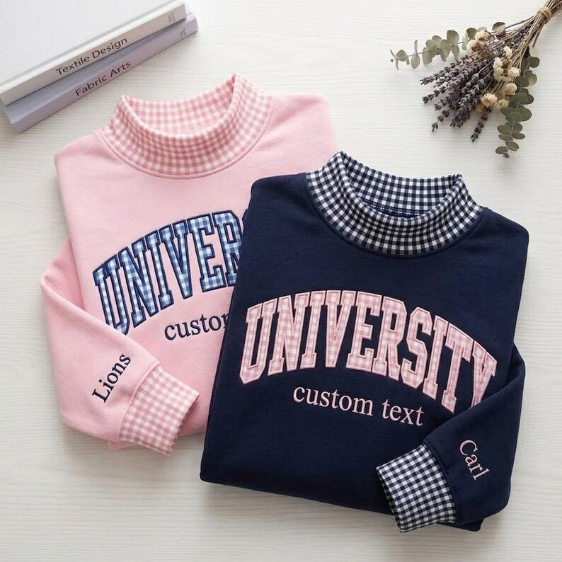Custom Layered Gingham Collar Varsity Pullover