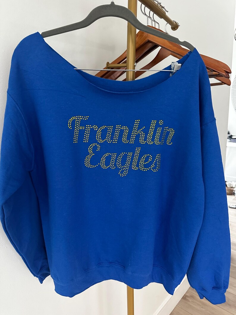Custom Rhinestone Off-Shoulder Sweatshirt