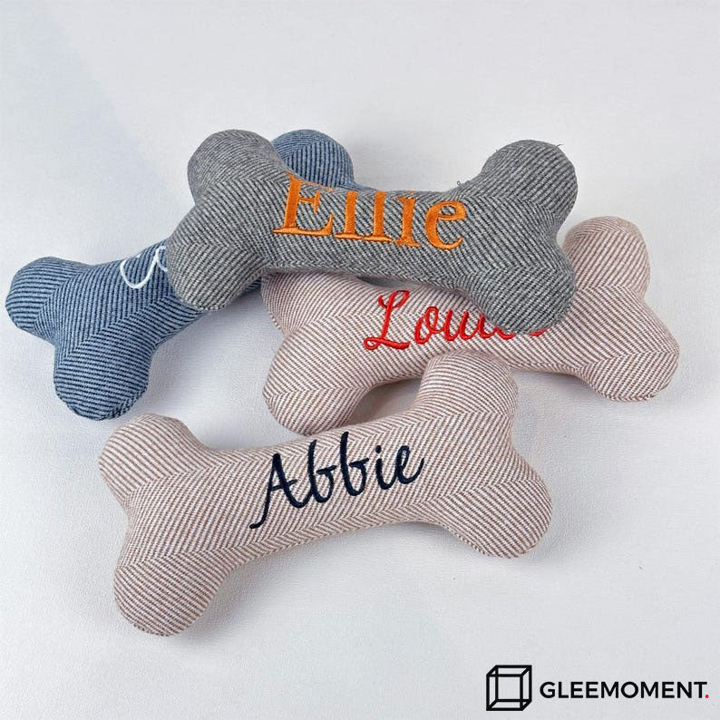 Custom Name Embroidered Stuffed Bone Dog Toy