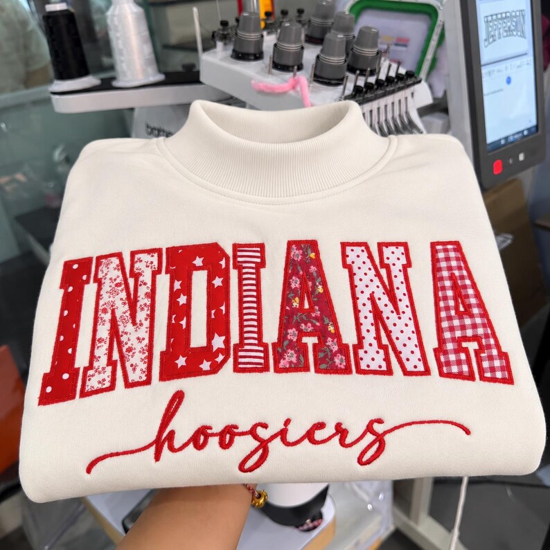 Personalized Floral Gingham Appliqué Mock Pullover