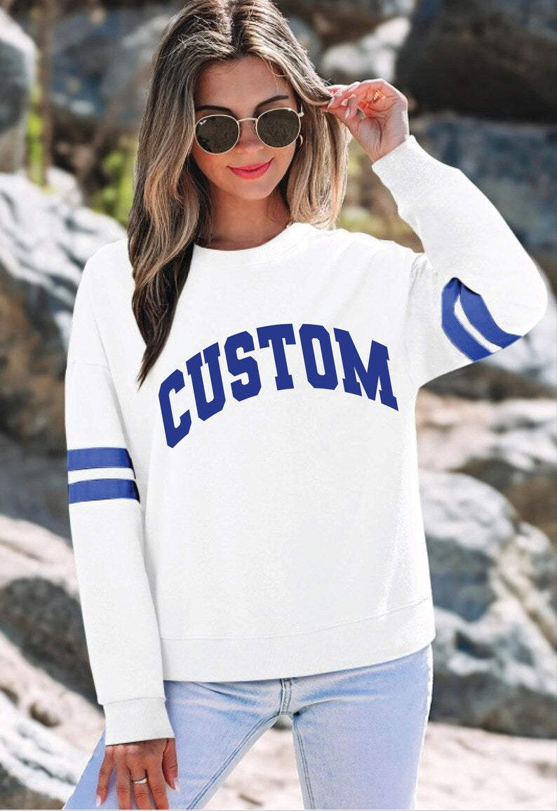 Custom Varsity Striped Sleeve Crewneck Sweatshirt