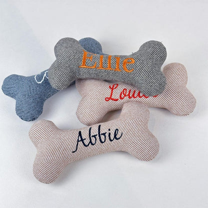 Custom Name Embroidered Stuffed Bone Squeaky Dog Toy