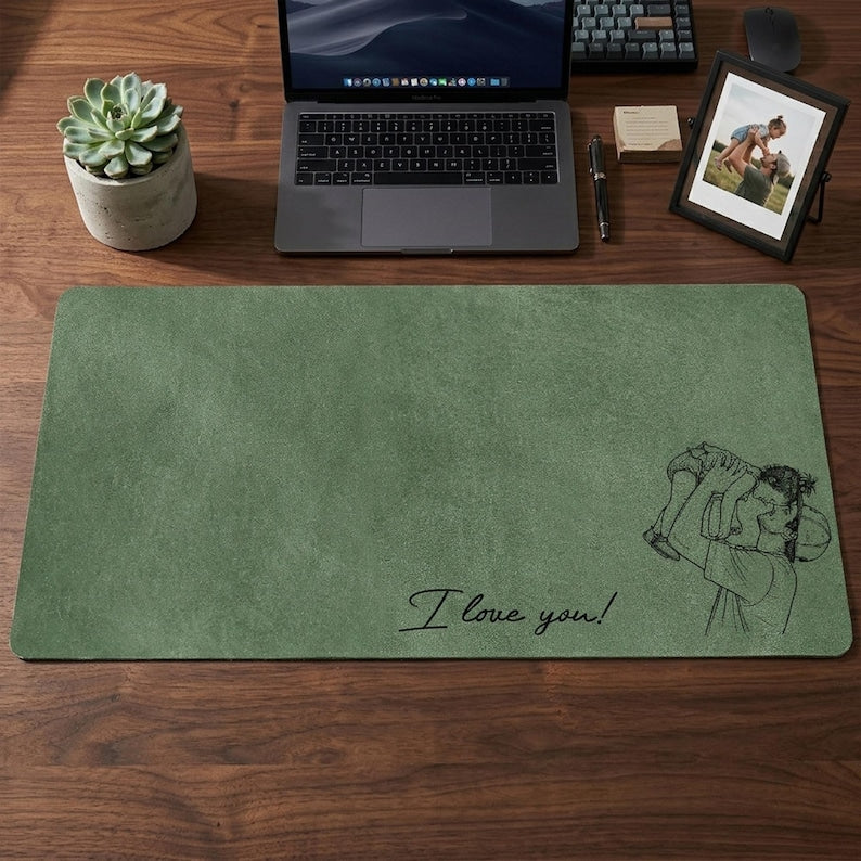 Custom Slogan Photo Sketch Desk Mat, Father’s Day Gift for Dad/Grandpa