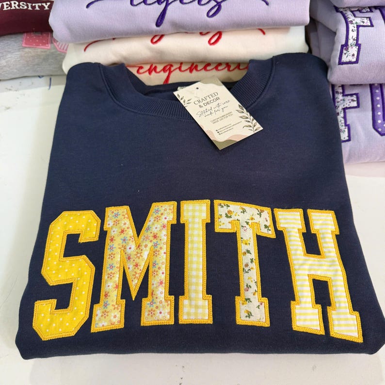 Personalized Vintage Pattern Appliqué Collegiate Sweatshirt