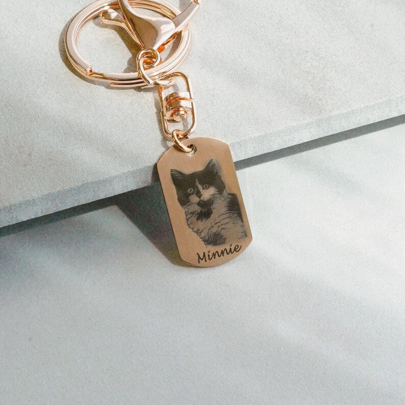 Custom Pet Portrait Engraved Keychain