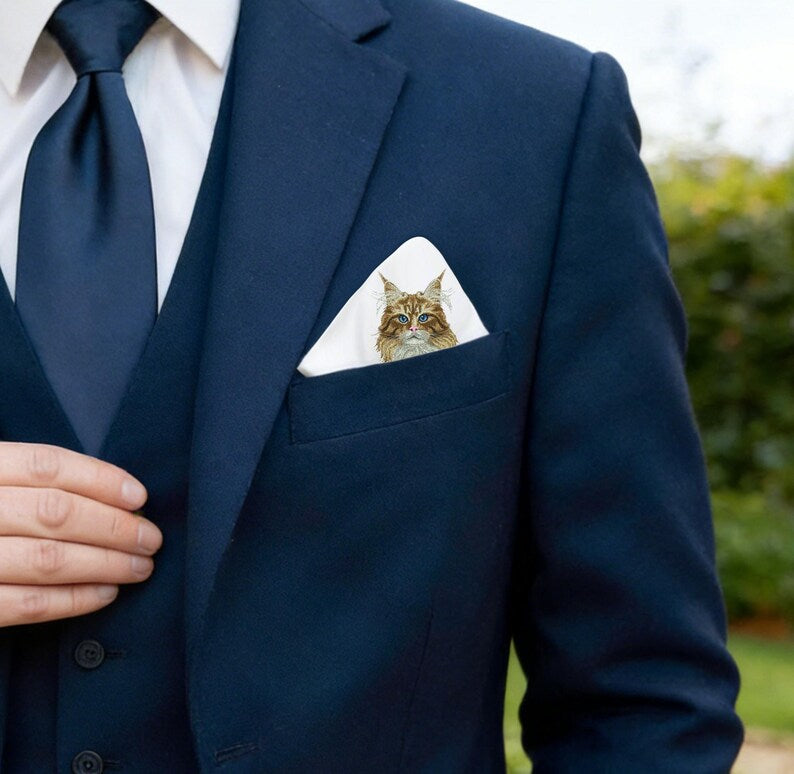 Custom Embroidered Pet Portrait Pocket Square, Personalized Dog Cat Photo Suit Handkerchief