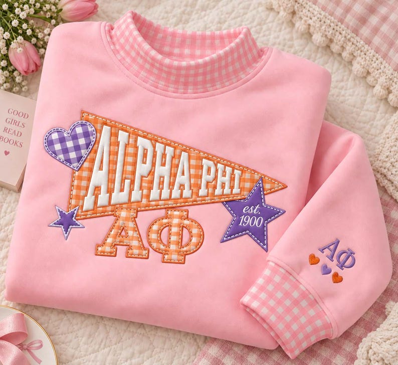 Custom Gingham Trim Embroidered Mock Neck