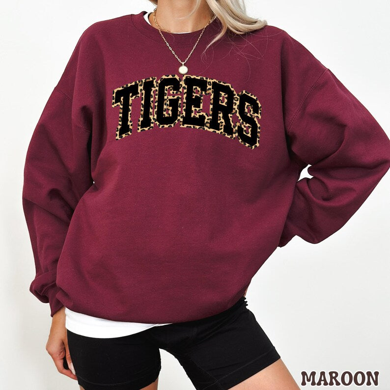 Custom Leopard Outline Varsity Crewneck Sweatshirt