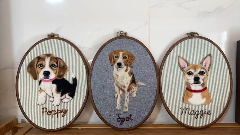 Personalized Needle Felt Pet Hoop Art Portrait