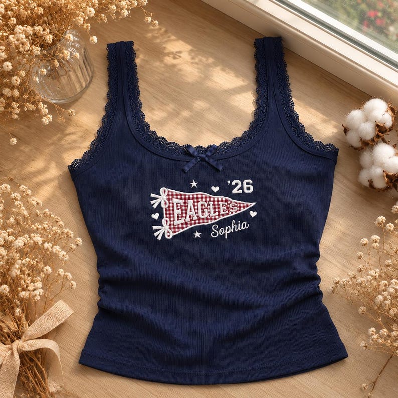 Custom Pennant Embroidered Lace Tank Set