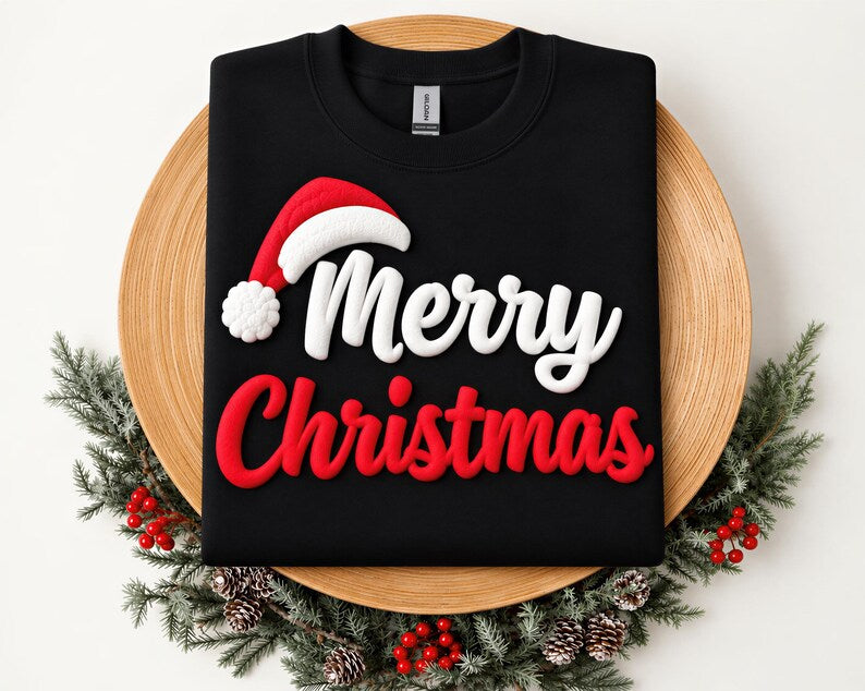 Puff Print Merry Christmas Sweatshirt