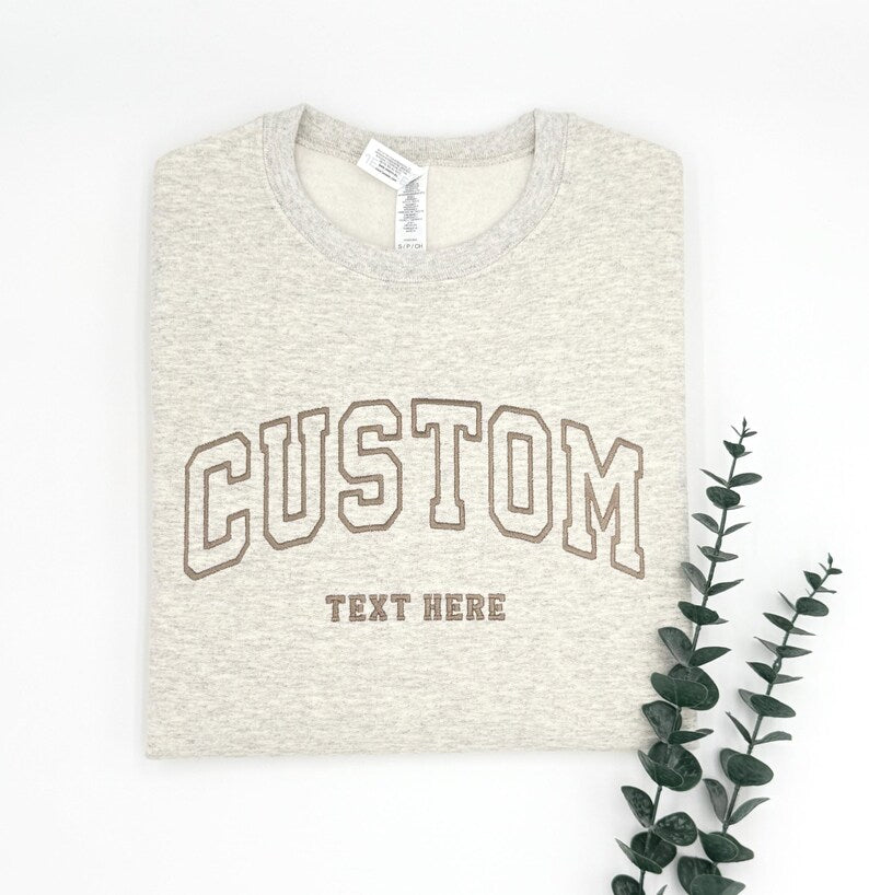 Custom Outline Embroidered Varsity Crewneck Sweatshirt