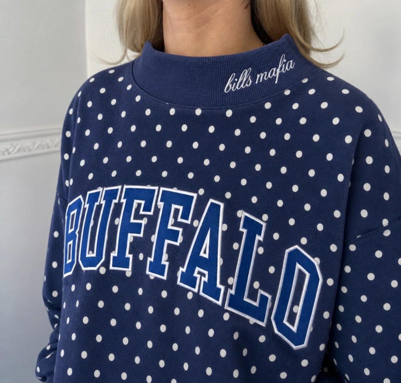 Custom Polka Dot Embroidered Mock Neck Sweatshirt