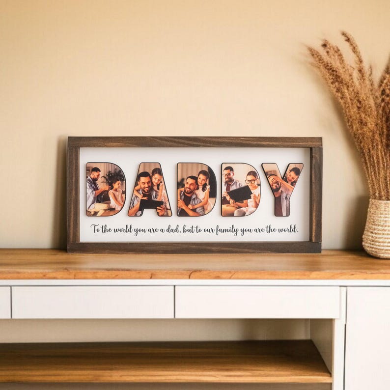 Personalized Dad Letter Photo Frame, Custom Father’s Day Wood Decor