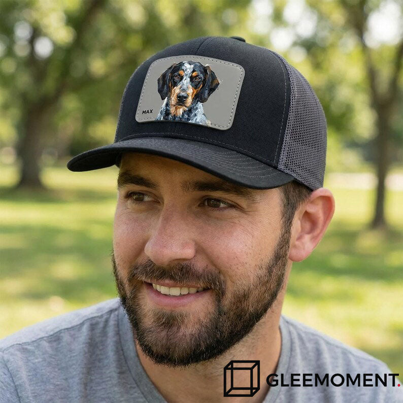 Custom Hand-Painted Oil Pet Portrait Leather Patch Trucker Hat