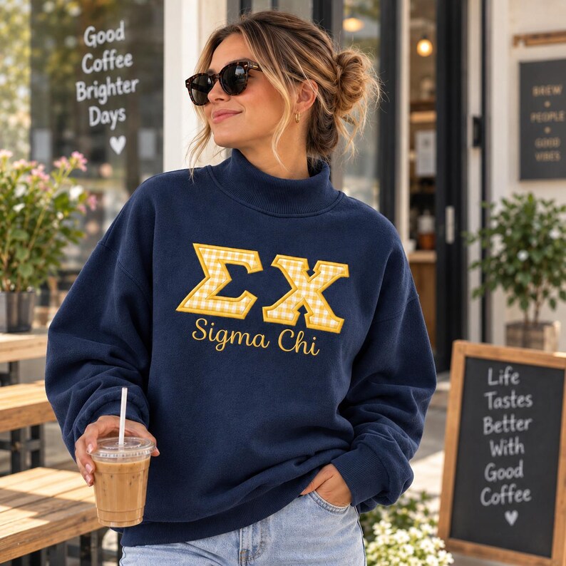 Custom Gingham Greek Letter Mock Neck