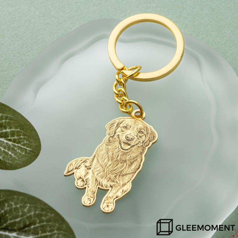 Custom Engraved Pet Photo Keychain | Personalized Dog Portrait Keyring