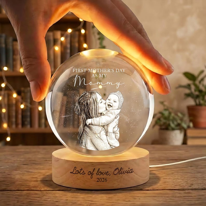 Personalized "Daddy and Me" Crystal Ball Lamp | Custom Photo Night Light