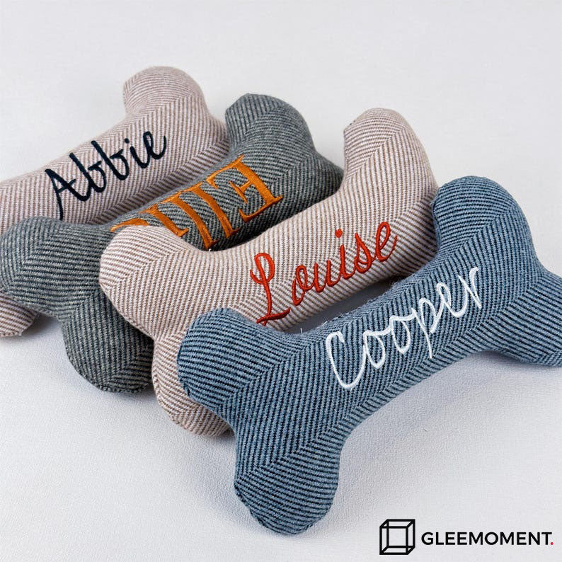 Custom Name Embroidered Stuffed Bone Dog Toy