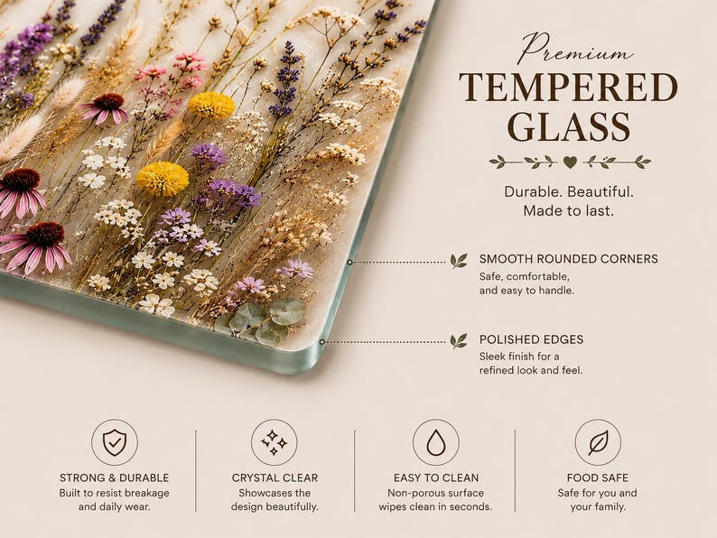 Personalized Pressed Floral Resin Cutting Board