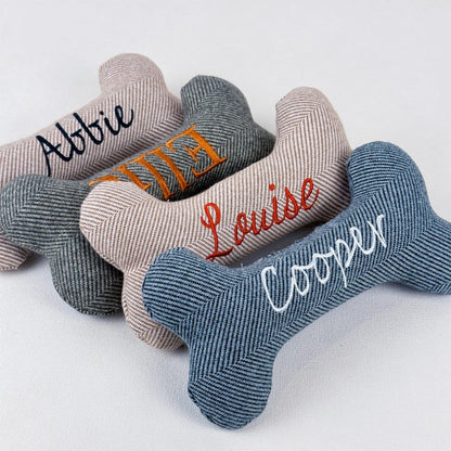 Custom Name Embroidered Stuffed Bone Squeaky Dog Toy