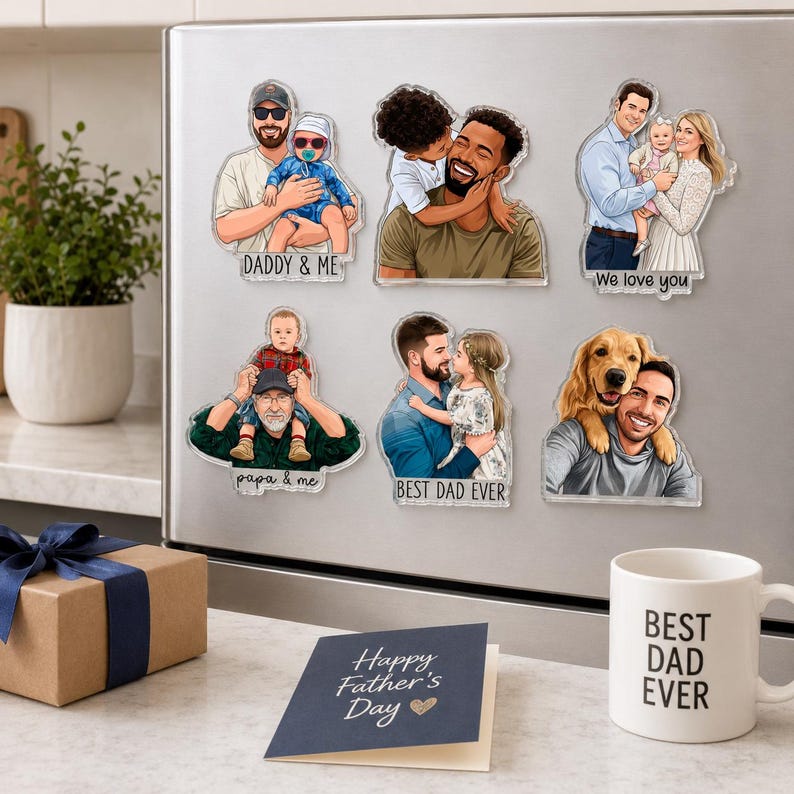 Custom Family Photo Fridge Magnet, Personalized Cartoon Portrait Magnet