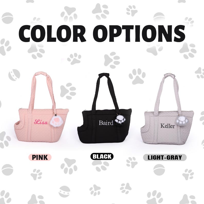 Personalized Embroidered Pet Carrier Tote Bag, Custom Name Quilted Dog Travel Handbag