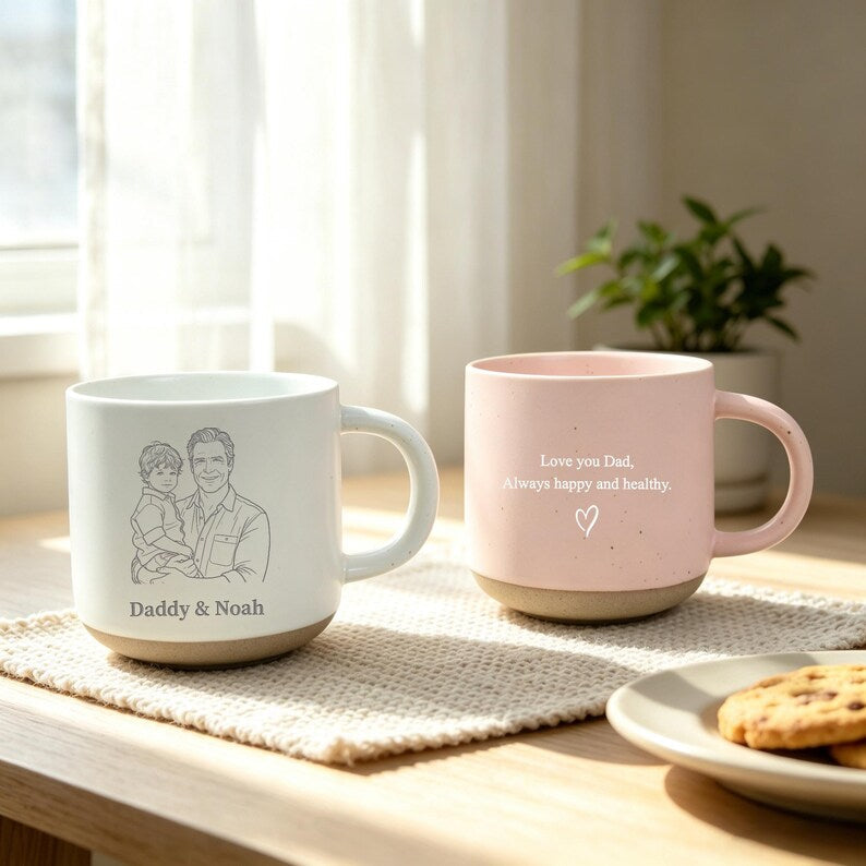Custom Engraved Daddy & Child Line Art Mug, Unique Sentimental Gift for Dad
