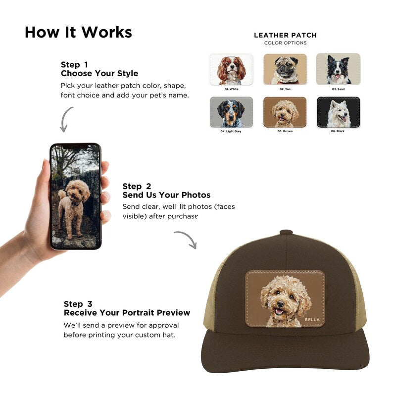Custom Pet Portrait Leather Patch Trucker Hat