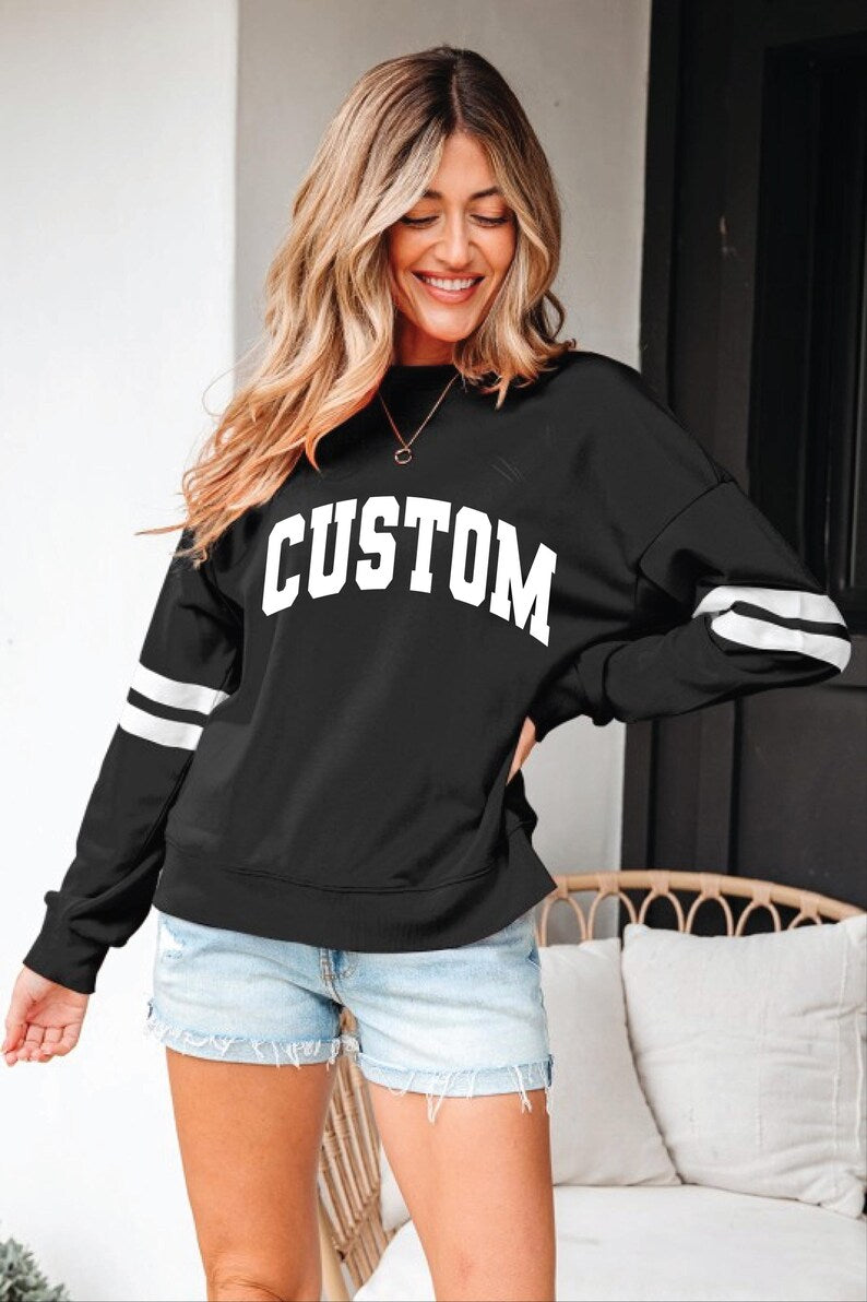 Custom Varsity Striped Sleeve Crewneck Sweatshirt