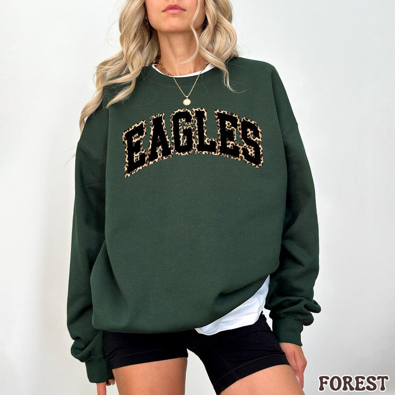 Custom Leopard Outline Varsity Crewneck Sweatshirt
