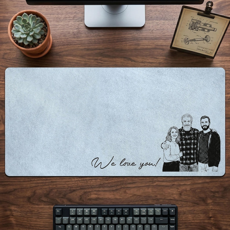 Custom Slogan Photo Sketch Desk Mat, Father’s Day Gift for Dad/Grandpa