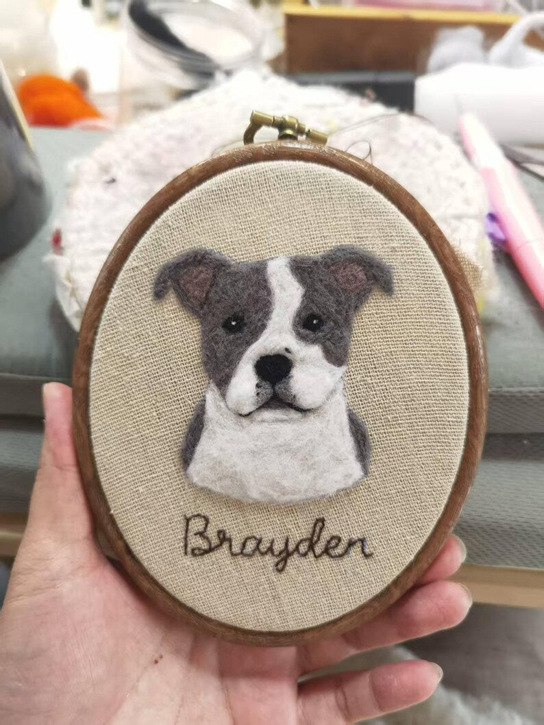 Personalized Needle Felt Pet Hoop Art Portrait