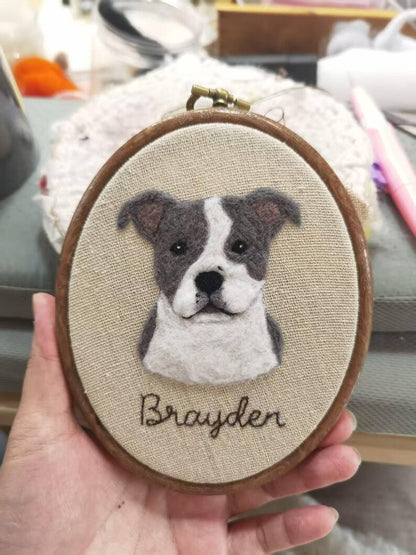 Personalized Needle Felt Pet Hoop Art Portrait