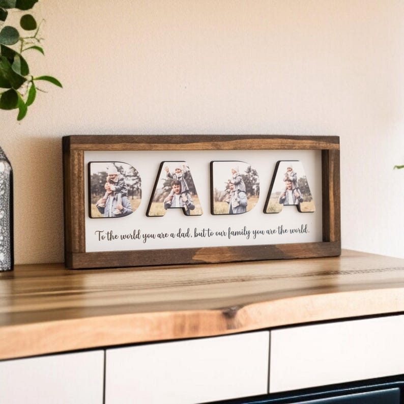 Personalized Dad Letter Photo Frame, Custom Father’s Day Wood Decor