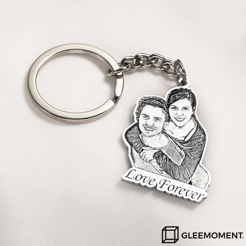 Custom Engraved Pet Photo Keychain | Personalized Dog Portrait Keyring