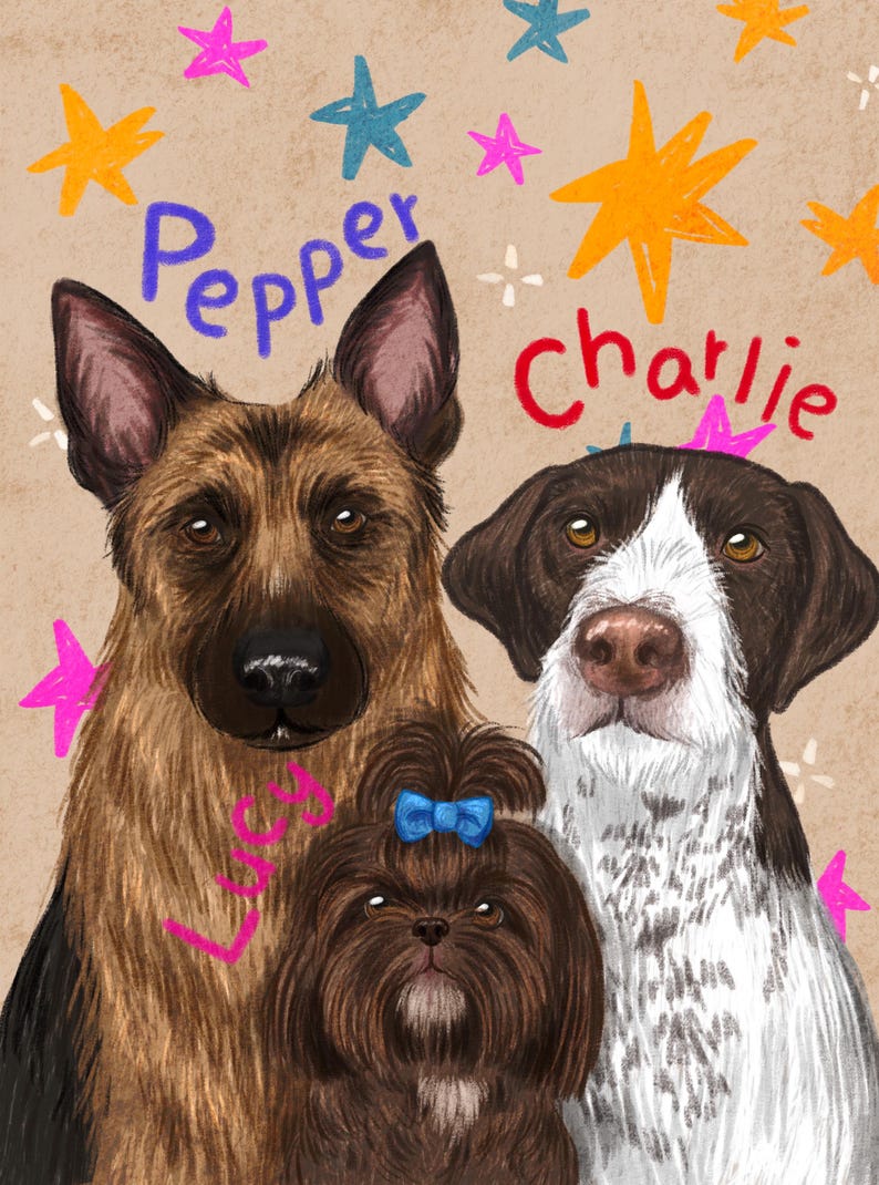 Personalized Hand-Drawn Starry Pet Portrait